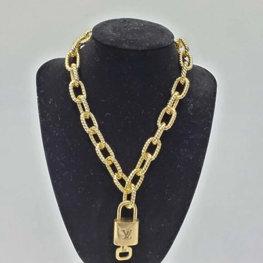 Authentic Louis Vuitton Lock and Key Gold Color with Gold Plated Chain Necklace - Picture 1 of 10